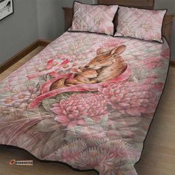 Breast Cancer Awareness Quilt Bed Set Mother Kangaroo And Ribbon Hope DT05