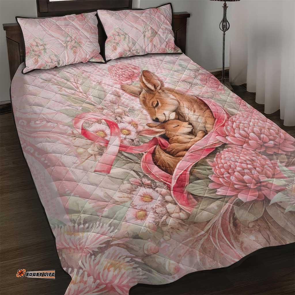 Breast Cancer Awareness Quilt Bed Set Mother Kangaroo And Ribbon Hope DT05