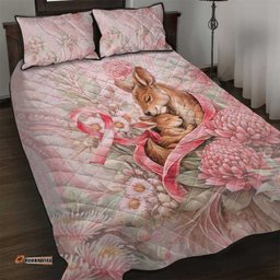 Breast Cancer Awareness Quilt Bed Set Mother Kangaroo And Ribbon Hope DT05