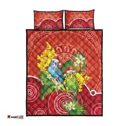 Budgerigar Australia Christmas Quilt Bed Set Budgies Golden Wattle Aboriginal Red LT14