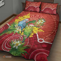 Budgerigar Australia Christmas Quilt Bed Set Budgies Golden Wattle Aboriginal Red LT14