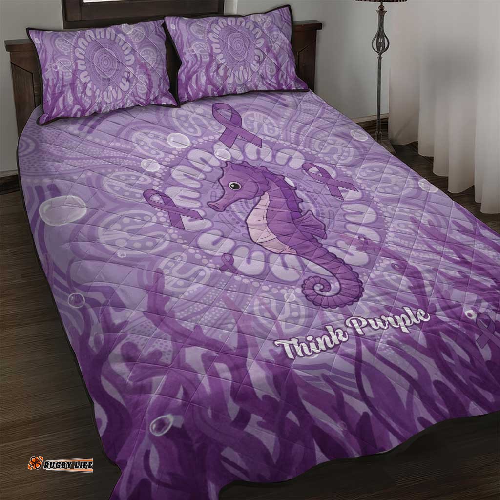 Australia Epilepsy Awareness Quilt Bed Set Seahorse Think Purple Ribbon Aboriginal LT14