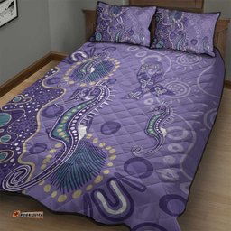 Australia Epilepsy Awareness Quilt Bed Set Aboriginal Purple Ribbon with Seahorse LT7