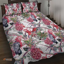 Australia Pink Galah Quilt Bed Set Rose-breasted Cockatoo Pineapple Seamless Vibes LT14