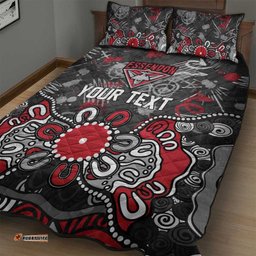 Personalized Essendon Bombers Quilt Bed Set Aboriginal Dot Painting Graffiti Style TS04
