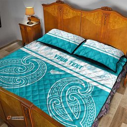 New Zealand Silver Fern Cricket Custom Quilt Bed Set Black Cap Teal Maori Pattern LT14
