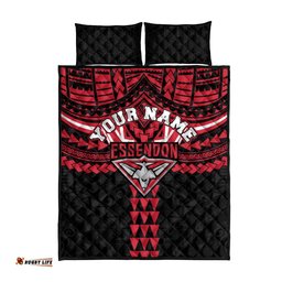 Personalized Essendon Bombers Quilt Bed Set Polynesian Tribal Pattern Heritage Football TS04