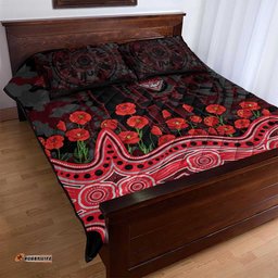 Essendon Bombers ANZAC Day Quilt Bed Set Indigenous Dot Art with Poppy Flower Tribute TS04