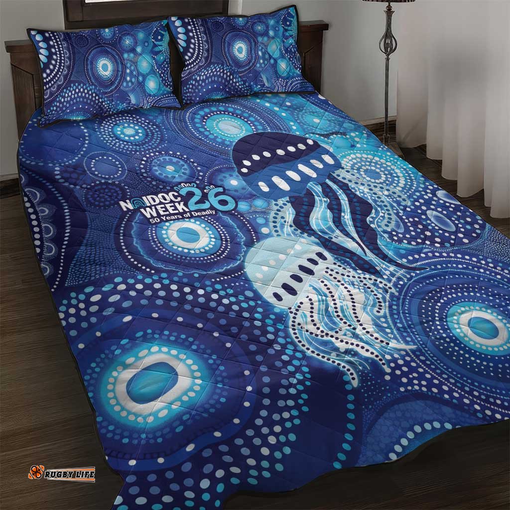 NAIDOC Deadly 50 Years Quilt Bed Set Jellyfish Aboriginal Culture Inspired Blue LT9