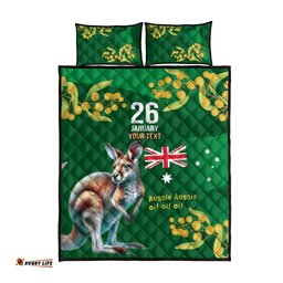 Green Kangaroo and Golden Wattle Personalised Quilt Bed Set Happy Australia Day 6 January LT9