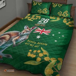 Green Kangaroo and Golden Wattle Personalised Quilt Bed Set Happy Australia Day 6 January LT9