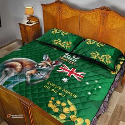 Green Kangaroo and Golden Wattle Personalised Quilt Bed Set Happy Australia Day 6 January LT9