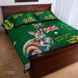 Green Kangaroo and Golden Wattle Personalised Quilt Bed Set Happy Australia Day 6 January LT9