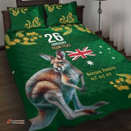 Green Kangaroo and Golden Wattle Personalised Quilt Bed Set Happy Australia Day 6 January LT9