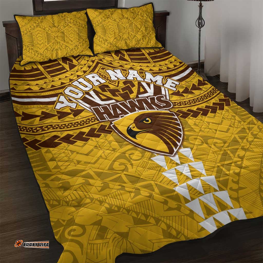 Personalized Hawthorn Hawks Quilt Bed Set Polynesian Tribal Pattern Heritage Football TS04