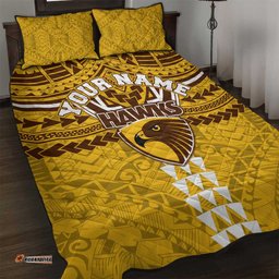 Personalized Hawthorn Hawks Quilt Bed Set Polynesian Tribal Pattern Heritage Football TS04