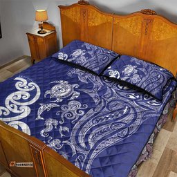 New Zealand Sea Animals with Maori Tribal Tattoo Quilt Bed Set Blue Color LT03