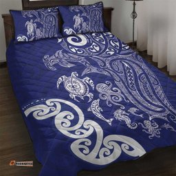 New Zealand Sea Animals with Maori Tribal Tattoo Quilt Bed Set Blue Color LT03