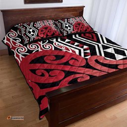 New Zealand Quilt Bed Set Aotearoa Kowhaiwhai Mix Taniko Art - Red LT14