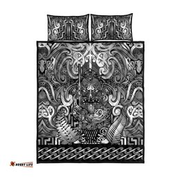 New Zealand Taiaha Maori Quilt Bed Set Kiwikiwi Minimalist Silver Fern Tukutuku Motif LT9