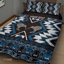 Personalised Taniko Motifs Aotearoa Quilt Bed Set Waitangi Kowhaiwhai Kiwi - Blue LT7