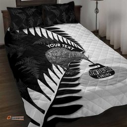 New Zealand Silver Fern Curling Personalised Quilt Bed Set Aotearoa Kiwi Ponga Black White Version LT14