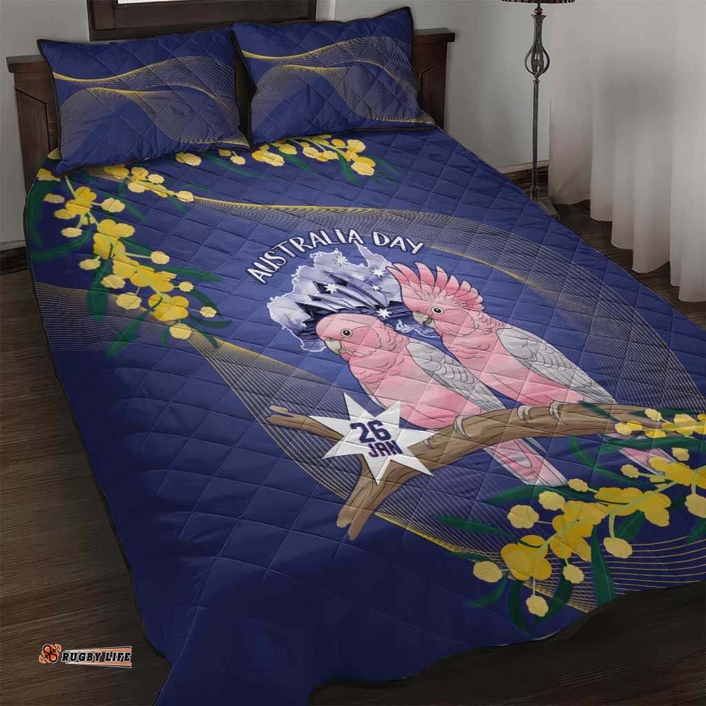 Pink Galah Australia Day Quilt Bed Set 26th January Golden Wattle Flag Color LT14
