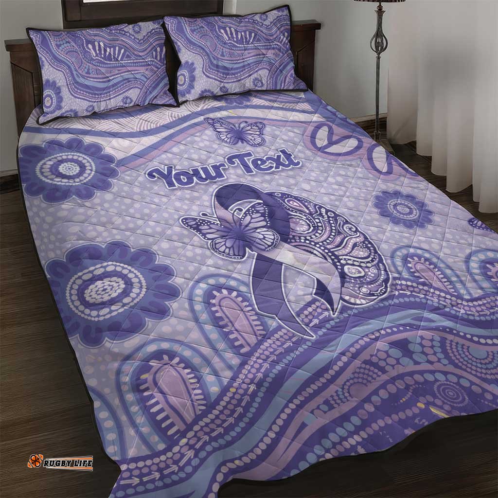 Personalised Epilepsy Awareness Quilt Bed Set Purple Ribbon Butterfly And Brain Aboriginal Art DT05