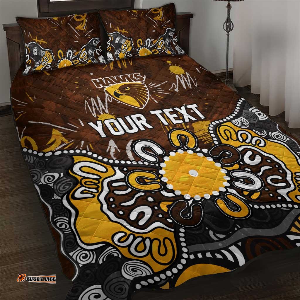 Personalized Hawthorn Hawks Quilt Bed Set Aboriginal Dot Painting Graffiti Style TS04
