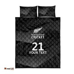New Zealand Cricket Custom Quilt Bed Set Potae Pango Black Fern Pattern LT9
