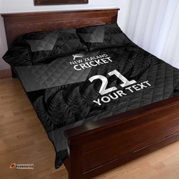 New Zealand Cricket Custom Quilt Bed Set Potae Pango Black Fern Pattern LT9