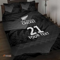 New Zealand Cricket Custom Quilt Bed Set Potae Pango Black Fern Pattern LT9