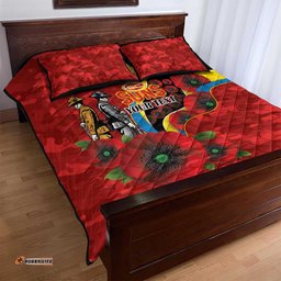 Gold Suns ANZAC Personalised Quilt Bed Set Lest We Forget Poppy Camo LT9