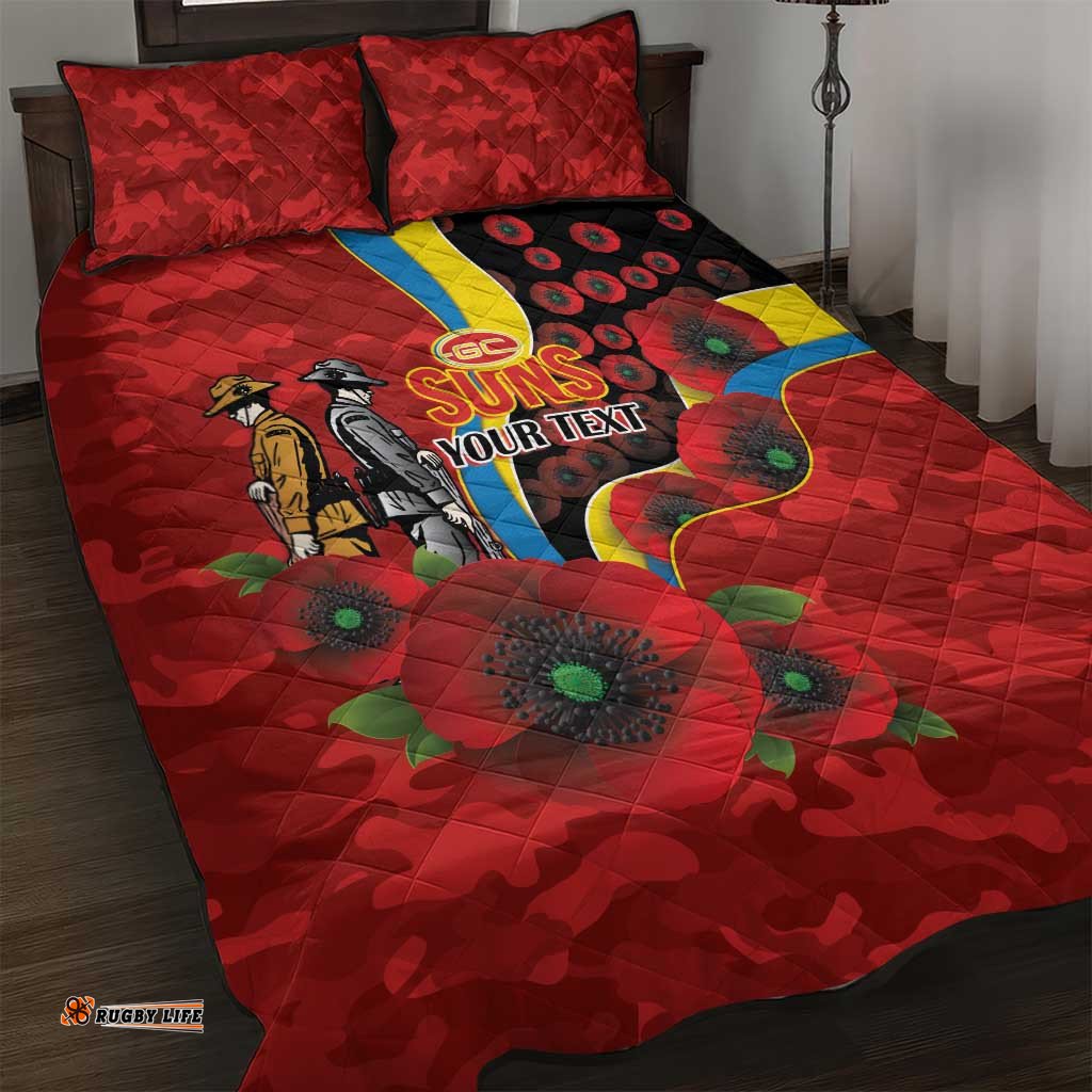 Gold Suns ANZAC Personalised Quilt Bed Set Lest We Forget Poppy Camo LT9