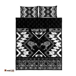 Personalised Taniko Motifs Aotearoa Quilt Bed Set Waitangi Kowhaiwhai Kiwi - Monochrome LT7