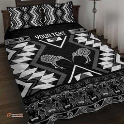 Personalised Taniko Motifs Aotearoa Quilt Bed Set Waitangi Kowhaiwhai Kiwi - Monochrome LT7