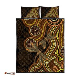 Orange Indigenous Dragonfly Australia Quilt Bed Set Aboriginal Art LT14