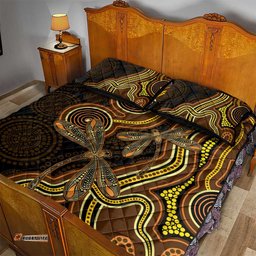 Orange Indigenous Dragonfly Australia Quilt Bed Set Aboriginal Art LT14