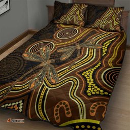 Orange Indigenous Dragonfly Australia Quilt Bed Set Aboriginal Art LT14