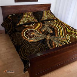Orange Indigenous Dragonfly Australia Quilt Bed Set Aboriginal Art LT14