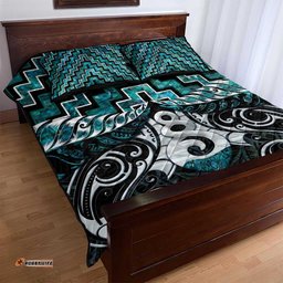 New Zealand Maori Quilt Bed Set Poutama Pikorua Turquoise Paua Shell LT05