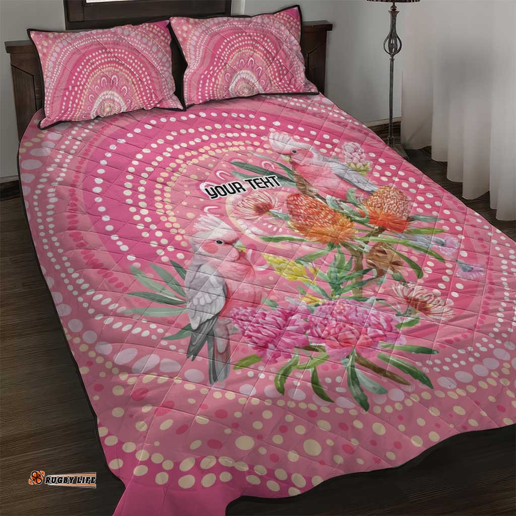 Personalized Pink Galah Aboriginal Dot Art Quilt Bed Set Australias Breast Cancer Awareness LT9