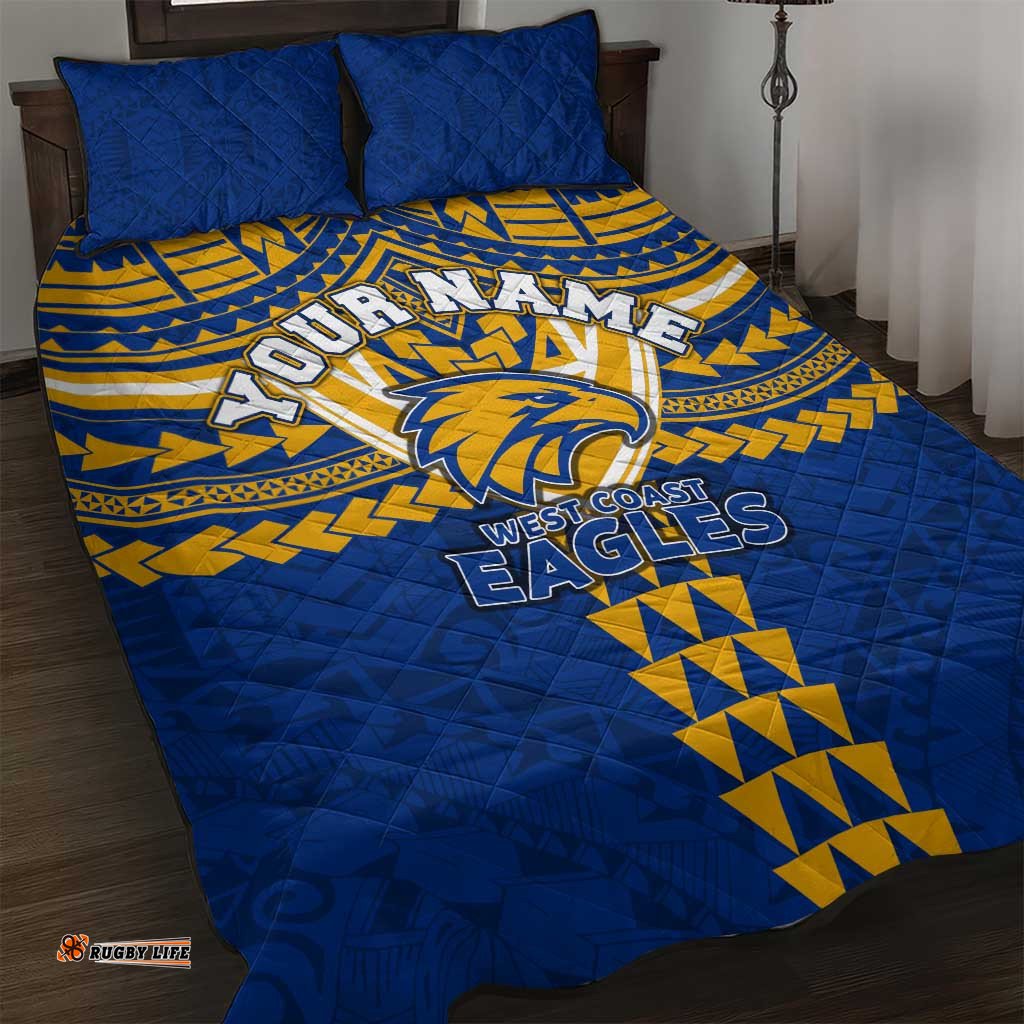 Personalized West Coast Eagles Quilt Bed Set Polynesian Tribal Pattern Heritage Football TS04