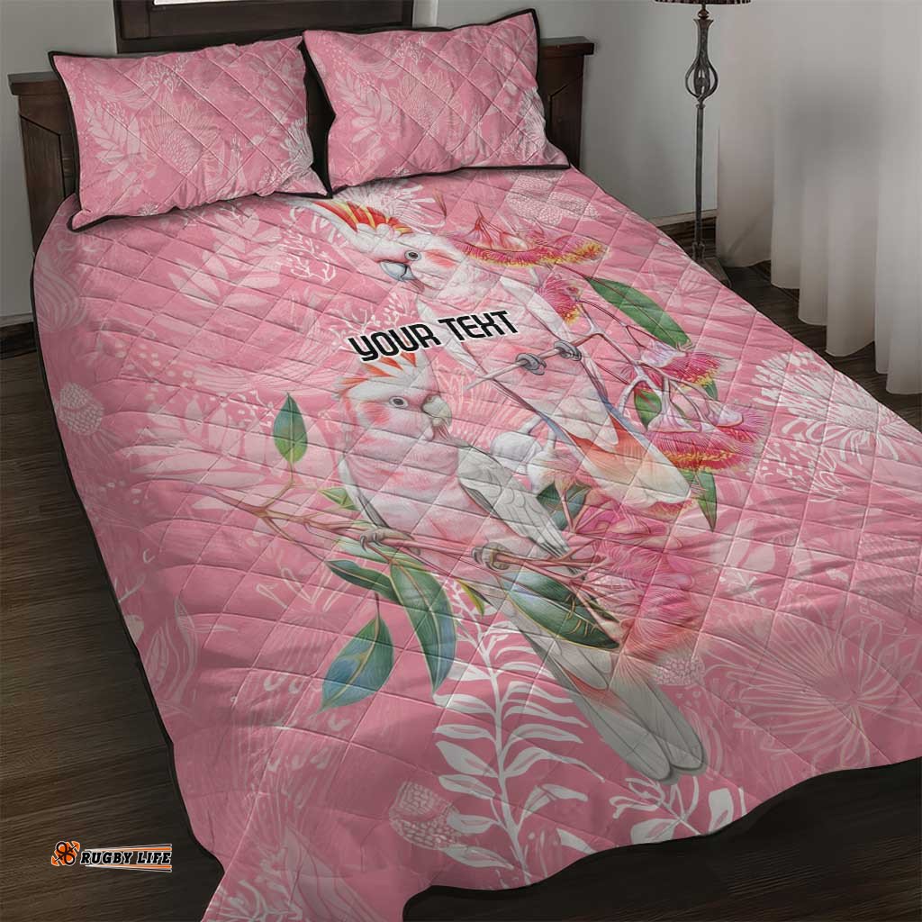Personalised Galah Cockatoo Eucalyptus Flowers Quilt Bed Set Australian Breast Cancer Spirit LT9