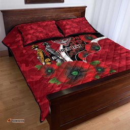 Essendon Bombers ANZAC Personalised Quilt Bed Set Lest We Forget Poppy Camo LT9