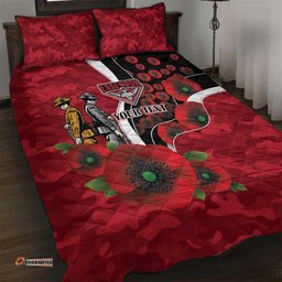 Essendon Bombers ANZAC Personalised Quilt Bed Set Lest We Forget Poppy Camo LT9