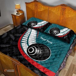 Personalised Aotearoa Lawn Bowls Quilt Bed Set Maori and Silver Fern Sporty Style Teal Color LT03
