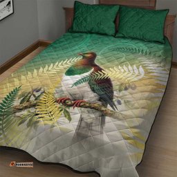 New Zealand Pigeon Kereru Quilt Bed Set Maori Fern Art Green Gradient LT05