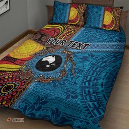 Personalised Australia and Fiji Together Quilt Bed Set Tribal Palm Tree with Tapa and Aboriginal Animals Half Style LT03