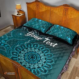 Personalised Ovarian Cancer Awareness Quilt Bed Set Teal Ribbon Aboriginal Art LT05